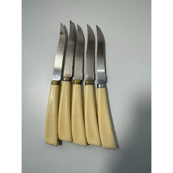 Quikut Stainless Steel Steak Knives Lot Of 5 Vintage USA Ivory - Picture 2 of 3